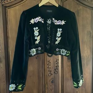 NWOT VINTAGE 90s STELLA FOREST CROPPED VELVET EMBROIDERED BEADED JACKET SIZE 42